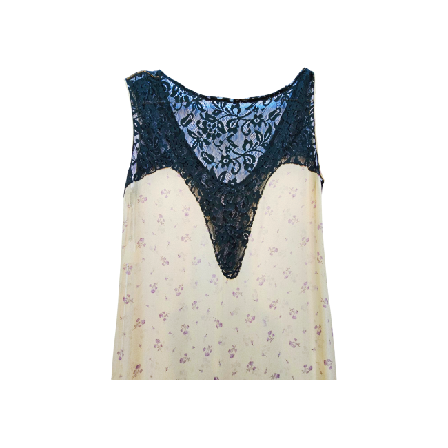 Vintage Floral Muslin Dress with Lace Panels - Re:Velvet