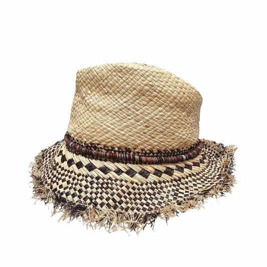 Natural Straw Hat with Mosaic Woven Brim