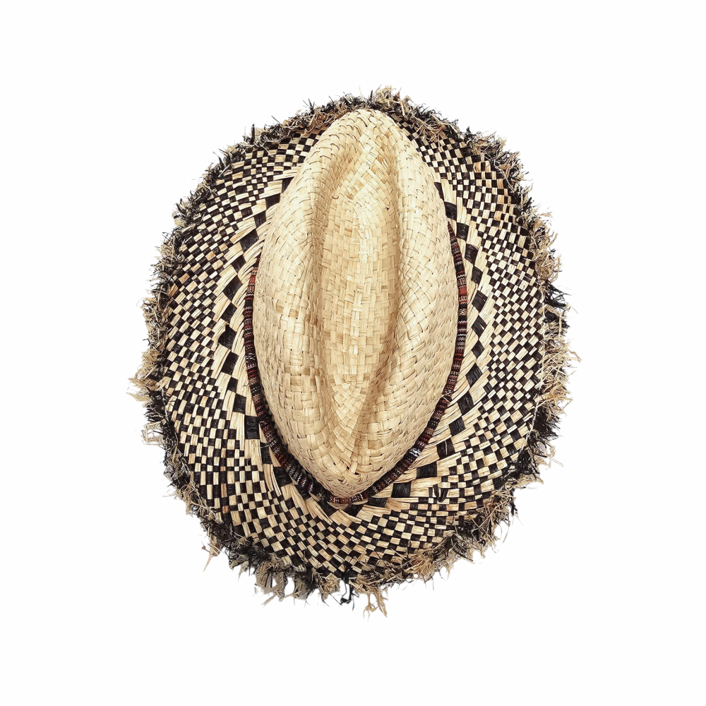 Natural Straw Hat with Mosaic Woven Brim