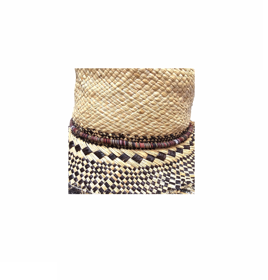 Natural Straw Hat with Mosaic Woven Brim