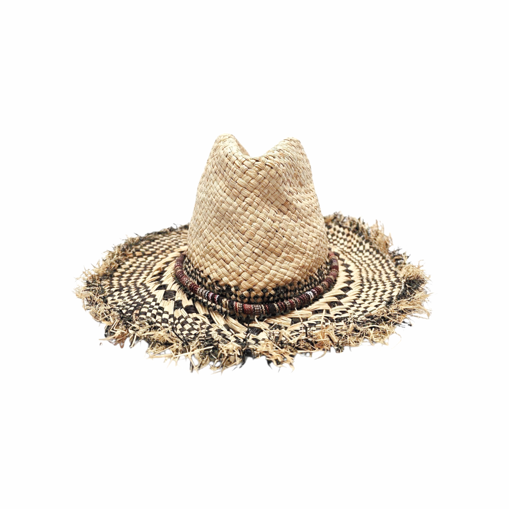 Natural Straw Hat with Mosaic Woven Brim