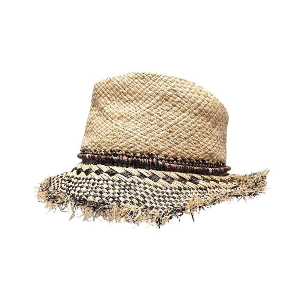 Natural Straw Hat with Mosaic Woven Brim