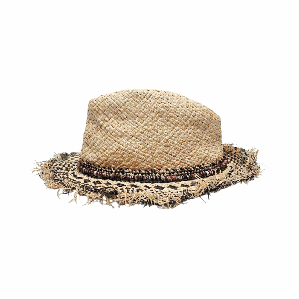 Natural Straw Hat with Mosaic Woven Brim