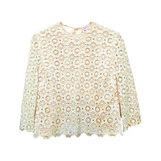 Vintage 1950s Open Back Cream Cotton Guipure Blouse - Janet Colton - Re:Velvet