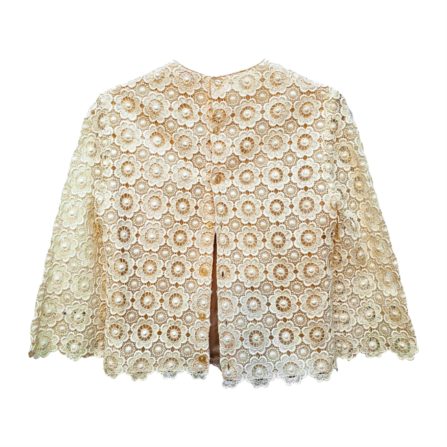 Vintage 1950s Open Back Cream Cotton Guipure Blouse - Janet Colton - Re:Velvet
