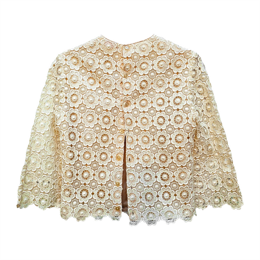 Vintage 1950s Open Back Cream Cotton Guipure Blouse - Janet Colton - Re:Velvet