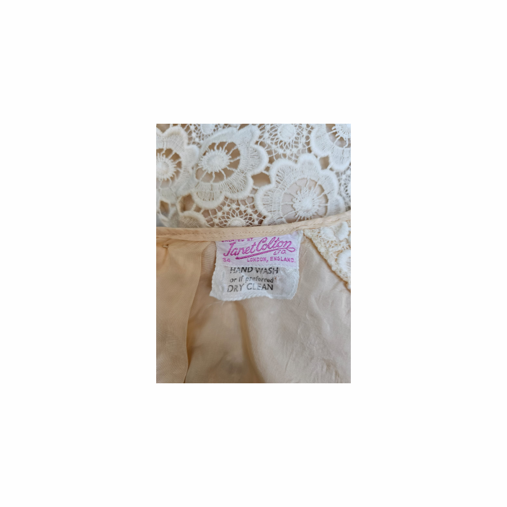 Vintage 1950s Open Back Cream Cotton Guipure Blouse - Janet Colton - Re:Velvet