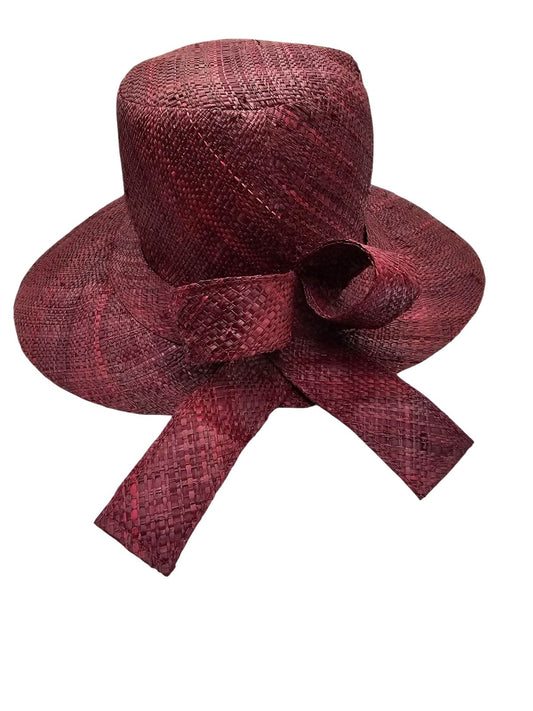 Burgundy Straw Hat with Bow
