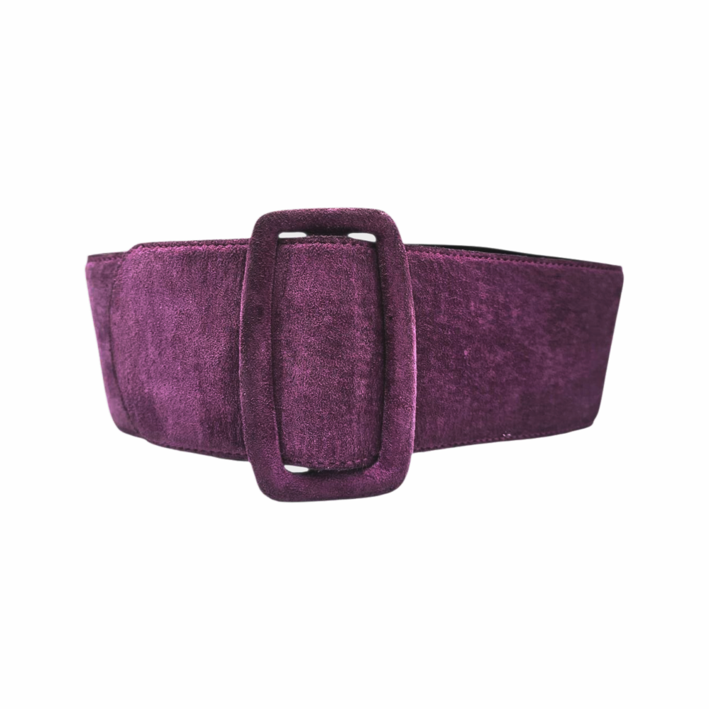 Wide Suede Waist Belt with Covered Buckle