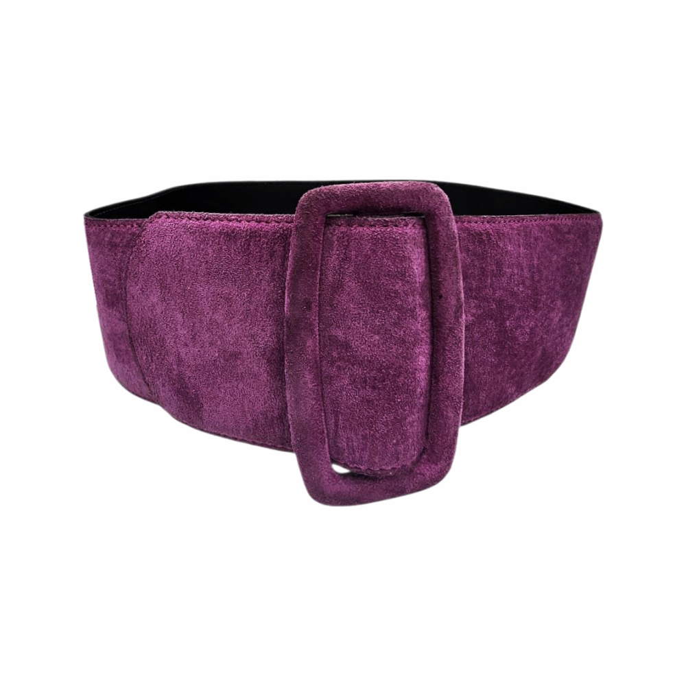 Wide Suede Waist Belt with Covered Buckle