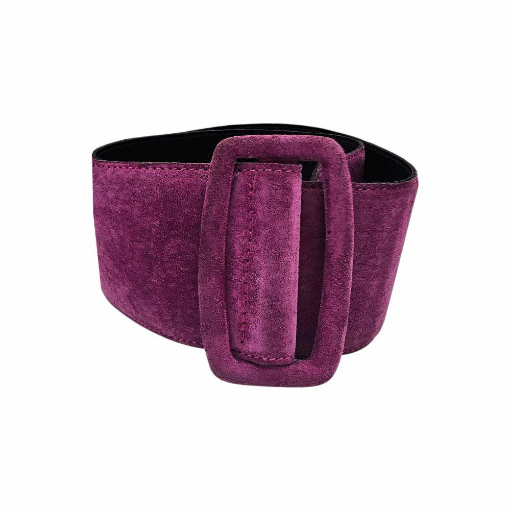 Wide Suede Waist Belt with Covered Buckle