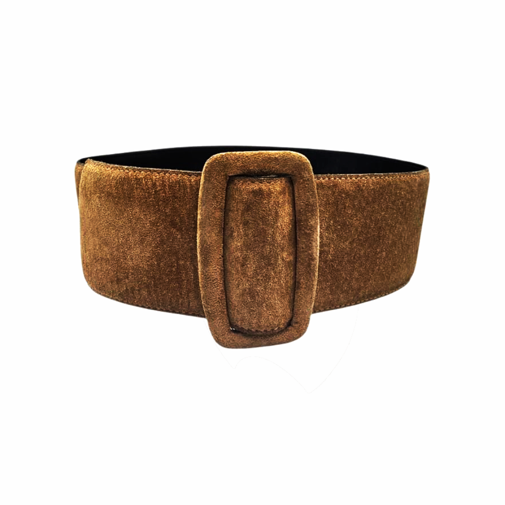 Wide Suede Waist Belt with Covered Buckle