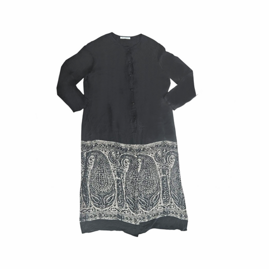 Vintage Silk Evening Coat Dress with Paisley Print Hem - Windsmoor