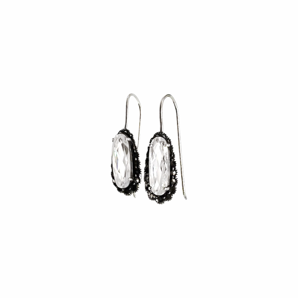 Vintage Marcasite and Crystal CZ Sterling Silver Drop Earrings