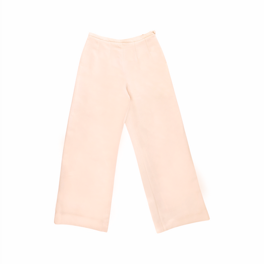 Vintage Blush Crêpe Wide-Leg Trousers with Covered Waist Button - Y de G - Re:Velvet