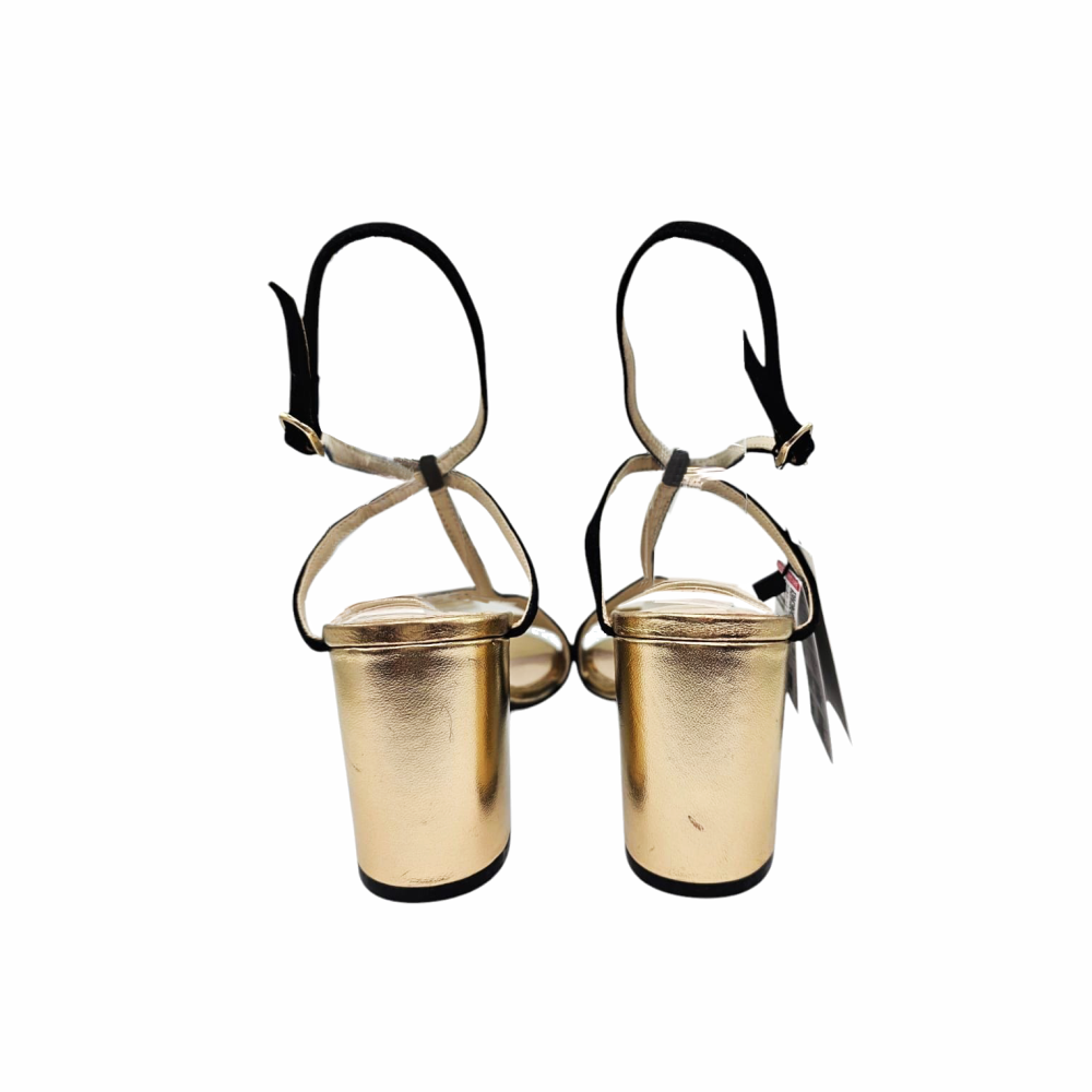 Chunky Heels Gold & Black Leather Sandals - Zara