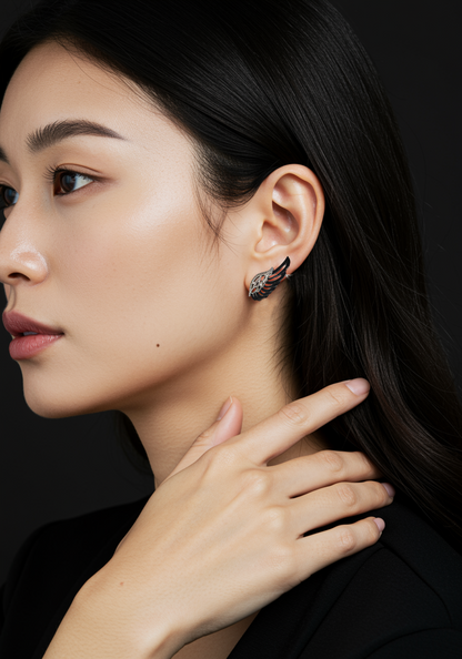 Dual-Tone Wing Rhinestone Climber Earrings