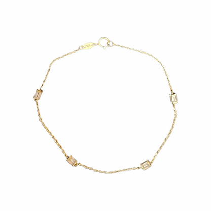 10ct Gold Station Chain Bracelet with Baguette-Cut Clear Stones - Re:Velvet
