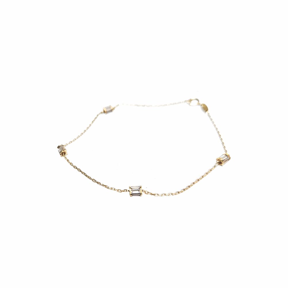 10ct Gold Station Chain Bracelet with Baguette-Cut Clear Stones - Re:Velvet
