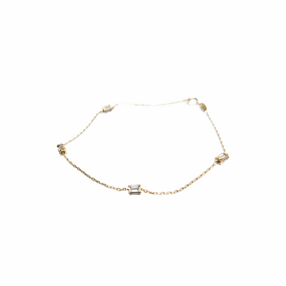10ct Gold Station Chain Bracelet with Baguette-Cut Clear Stones - Re:Velvet