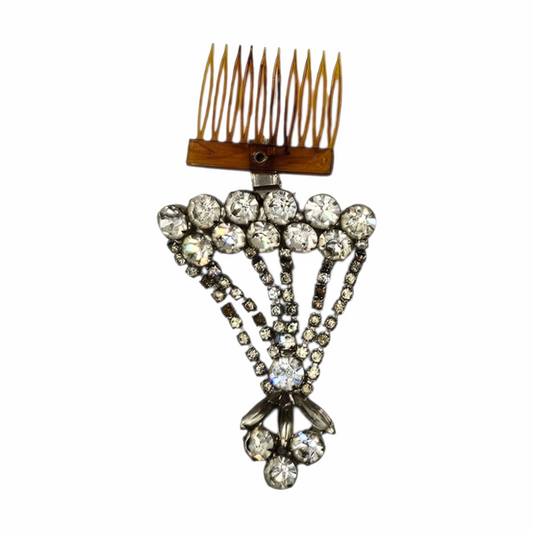 1940s Vintage Diamante Fan-Shaped Rhinestone Hair Comb