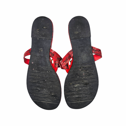 Red Snake-Effect Leather Thong Sandals - Louis Féraud