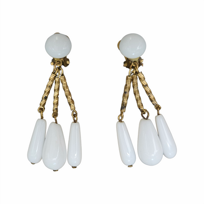 1950s Milk-Glass-Effect Triple Drop Clip-On Earrings