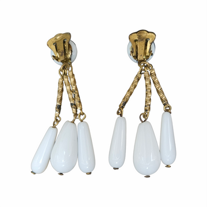 1950s Milk-Glass-Effect Triple Drop Clip-On Earrings