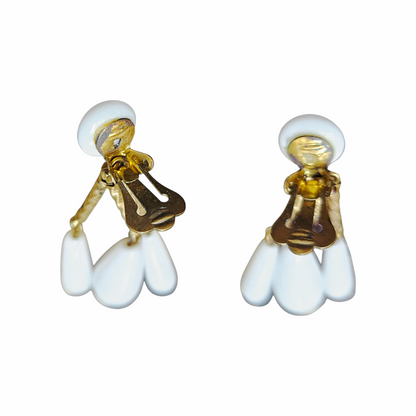 1950s Milk-Glass-Effect Triple Drop Clip-On Earrings