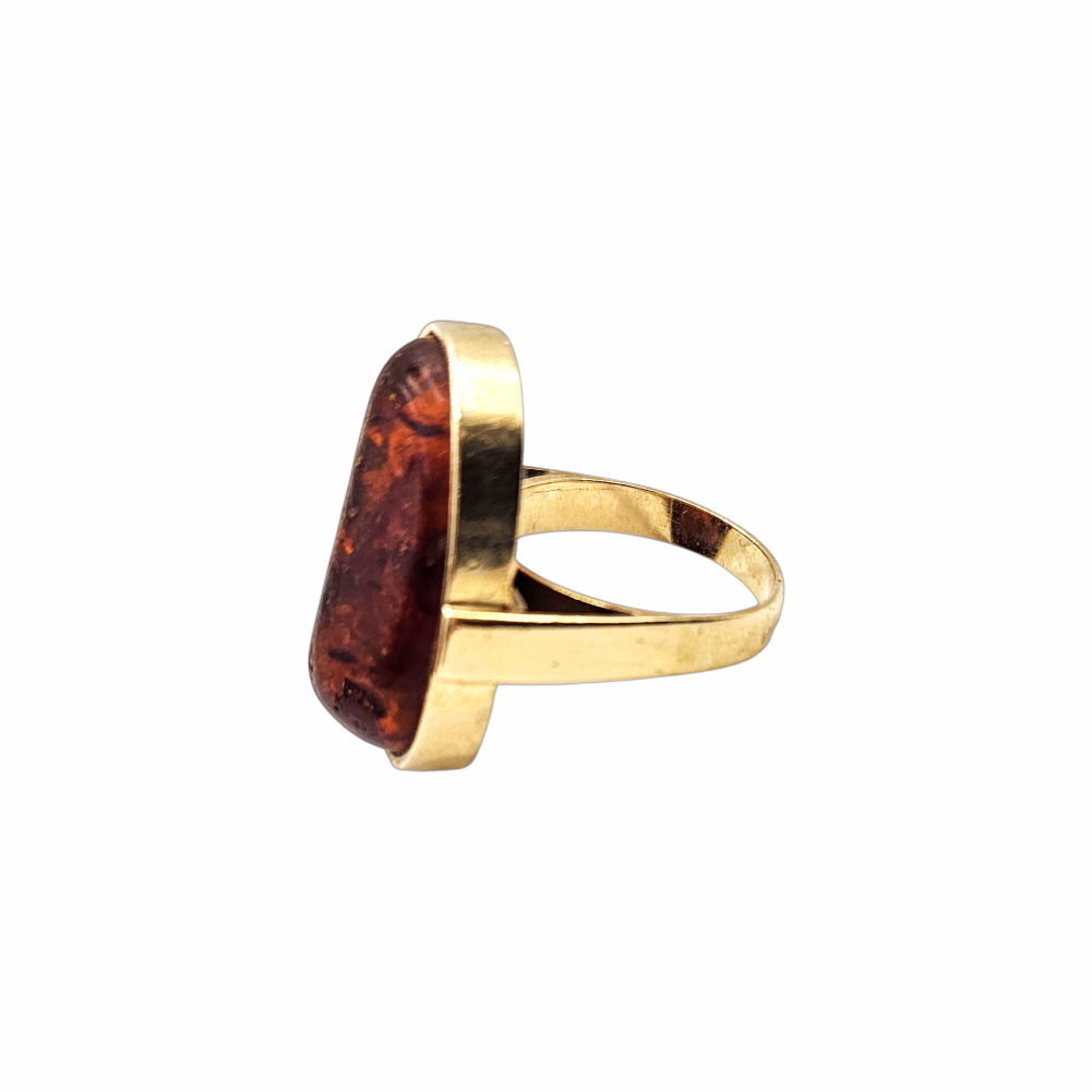 Late 1960s  9ct Gold Oval Amber Cabochon Statement Ring