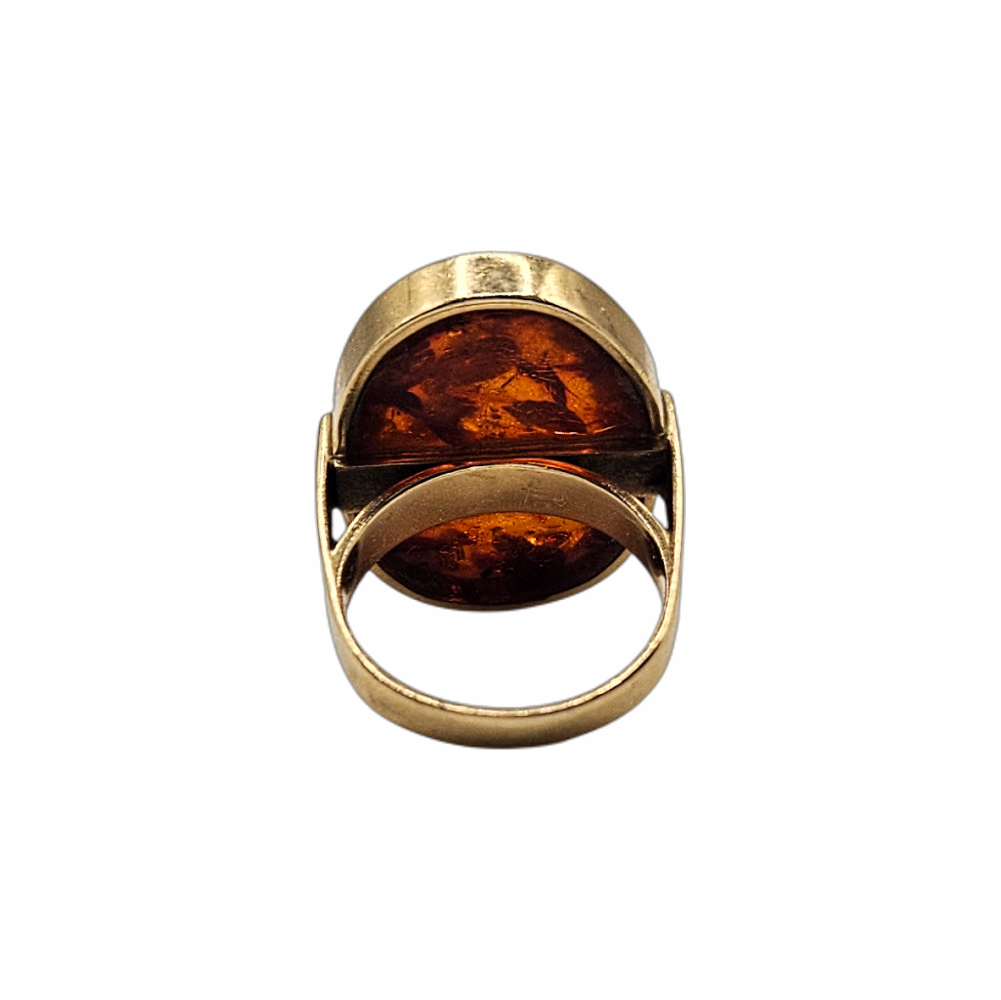 Late 1960s  9ct Gold Oval Amber Cabochon Statement Ring