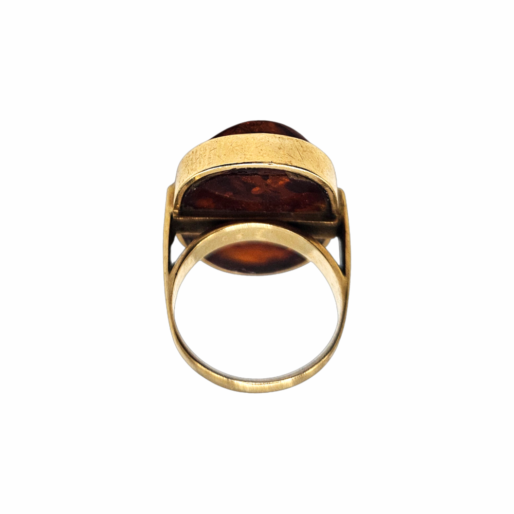 Late 1960s  9ct Gold Oval Amber Cabochon Statement Ring