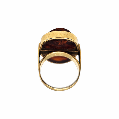 Late 1960s  9ct Gold Oval Amber Cabochon Statement Ring