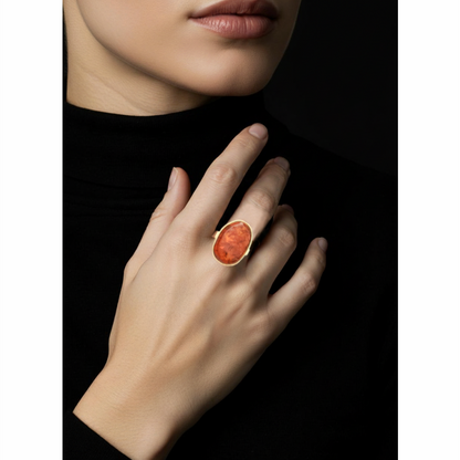 Late 1960s  9ct Gold Oval Amber Cabochon Statement Ring