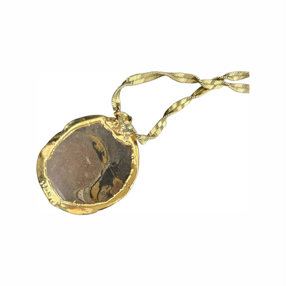 Vintage Ammonite Fossil Pendant Necklace with Twisted Gold-Tone Chain