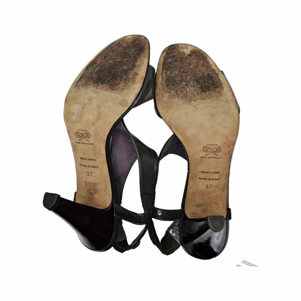 Patent Leather T-Bar High-Heel Sandals - Anya Hindmarch