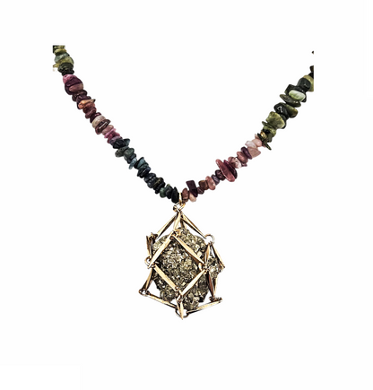 Amara Semi Precious Gemstones Strand and Encaged Pyrite Pendant - Ariana Ost