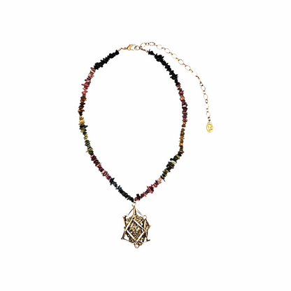 Amara Semi Precious Gemstones Strand and Encaged Pyrite Pendant - Ariana Ost