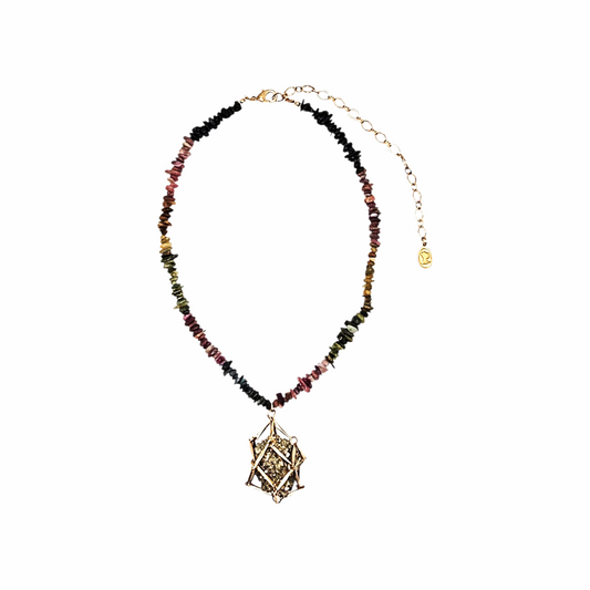Amara Semi Precious Gemstones Strand and Encaged Pyrite Pendant - Ariana Ost