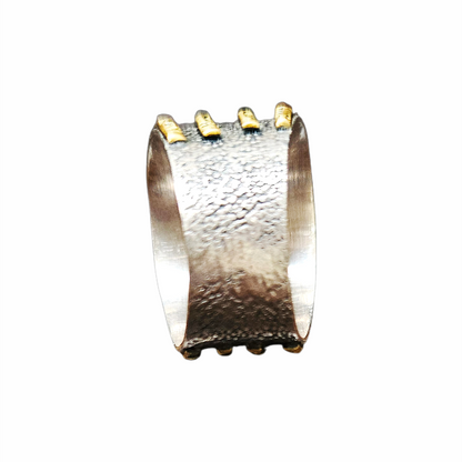 Vintage Artisan 925 Sterling Silver Amethyst Statement Ring with Gold-Tone Accents