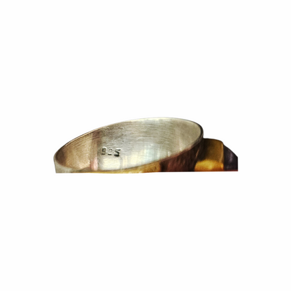 Vintage Artisan 925 Sterling Silver Amethyst Statement Ring with Gold-Tone Accents
