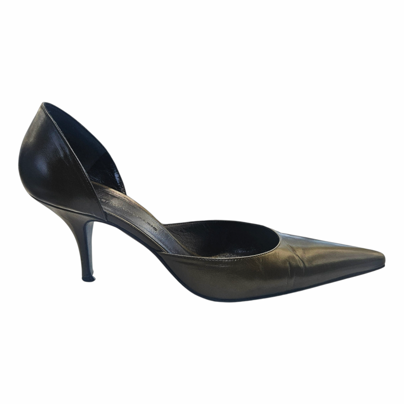 Vintage 1990s Moss Green Leather Pointed D’Orsay Pumps - Balenciaga