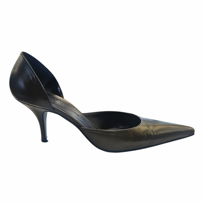 Vintage 1990s Moss Green Leather Pointed D’Orsay Pumps - Balenciaga