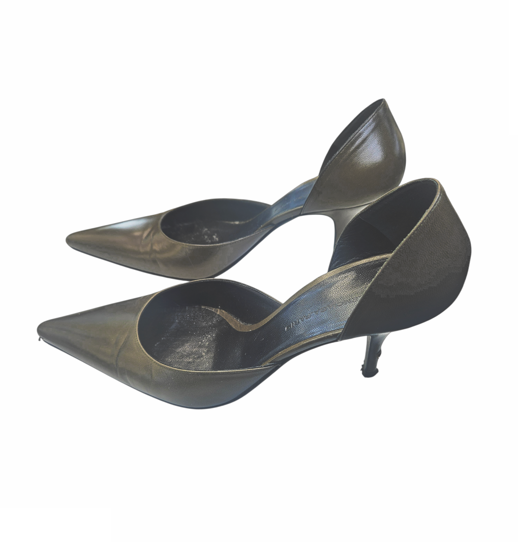 Vintage 1990s Moss Green Leather Pointed D’Orsay Pumps - Balenciaga