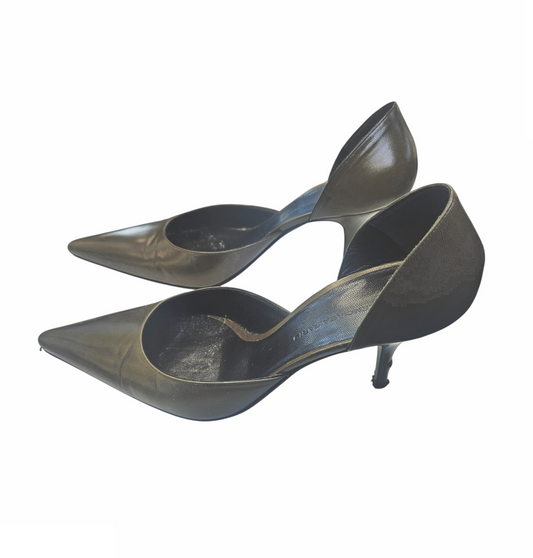 Vintage 1990s Moss Green Leather Pointed D’Orsay Pumps - Balenciaga - Re:Velvet