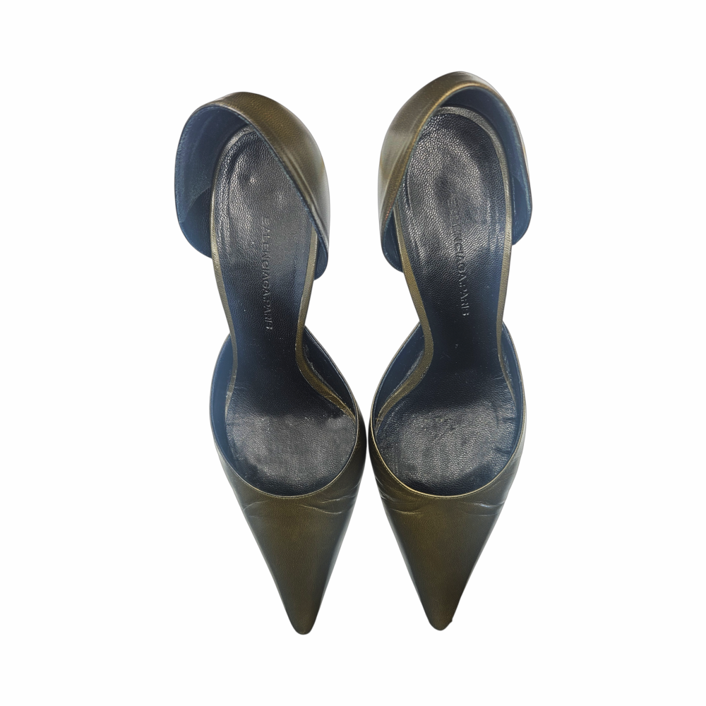Vintage 1990s Moss Green Leather Pointed D’Orsay Pumps - Balenciaga