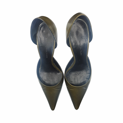 Vintage 1990s Moss Green Leather Pointed D’Orsay Pumps - Balenciaga