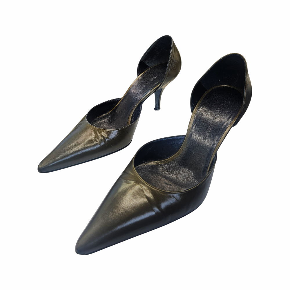 Vintage 1990s Moss Green Leather Pointed D’Orsay Pumps - Balenciaga