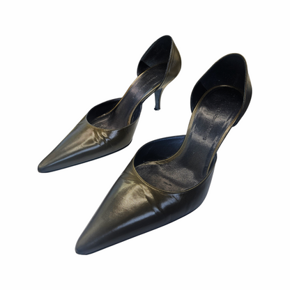 Vintage 1990s Moss Green Leather Pointed D’Orsay Pumps - Balenciaga