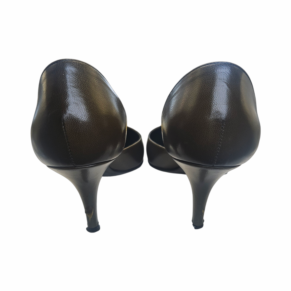 Vintage 1990s Moss Green Leather Pointed D’Orsay Pumps - Balenciaga